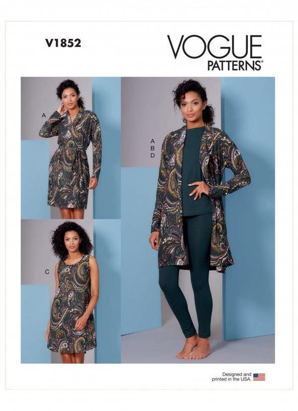 Vogue Sewing Pattern 1852, Robes, Tops, Dresses, Trousers for Women, A (XS-S-M-L-XL) - Easy