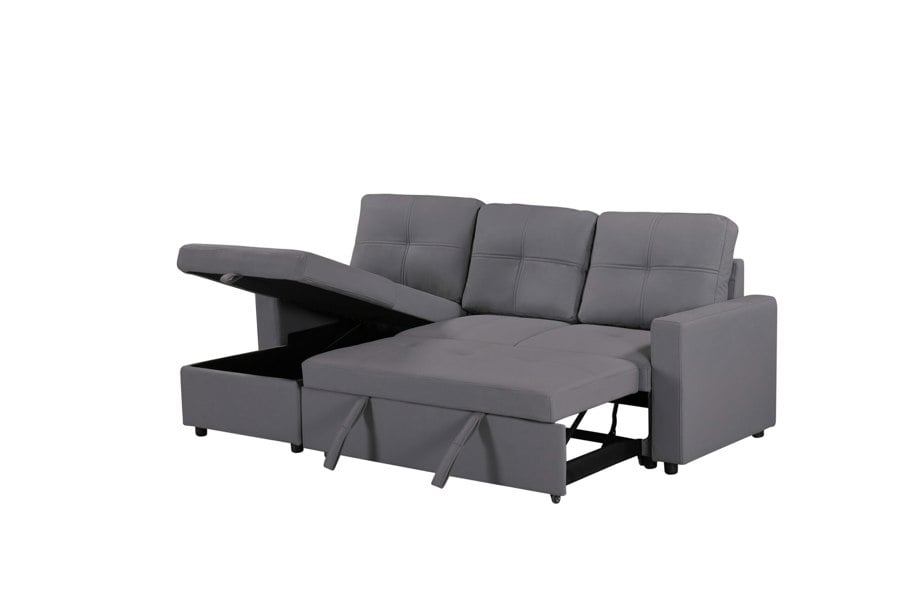 SQUAREBOXX Newport Leather 3 Seater Pullout Sofa Bed in Grey with Storage Compartment