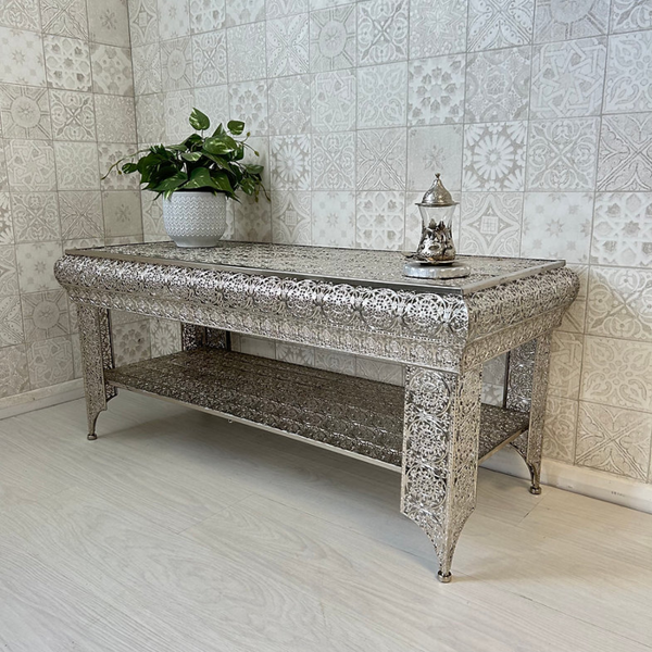 Downton Interiors Silver Embossed Metal Coffee Table / TV Stand - Agadir Range