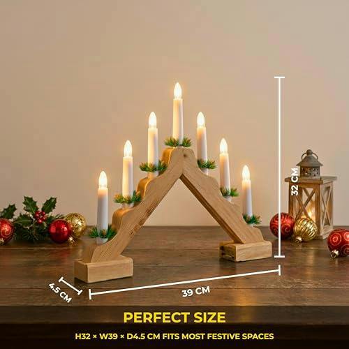 5cm Natural Wooden Pre-Lit Christmas Candle Bridge Decoration with 7 LED Flame Bulbs image 4
