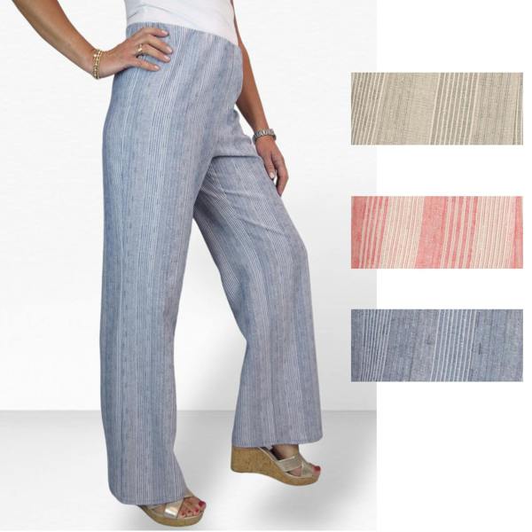 Paulo Due Women's Striped Elasticated Waist Wide Leg Trousers