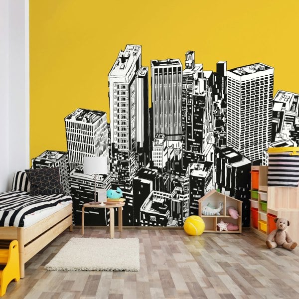 Origin Murals Urban City Skyscrapers Wall Mural - Yellow