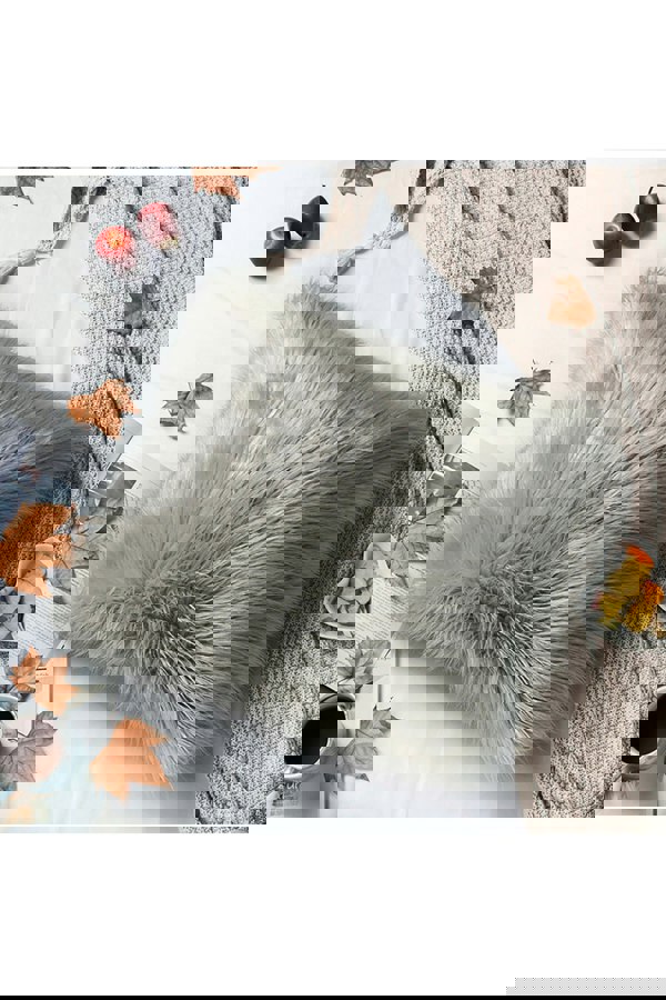 Living and Home 45*45cm Fluffy Faux Wool Grey Cushion Cover