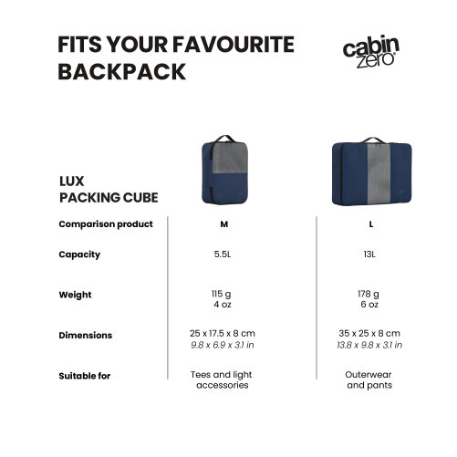 CabinZero Lux Packing Cube (Large), Premium Structured Organiser for Bulkier Items