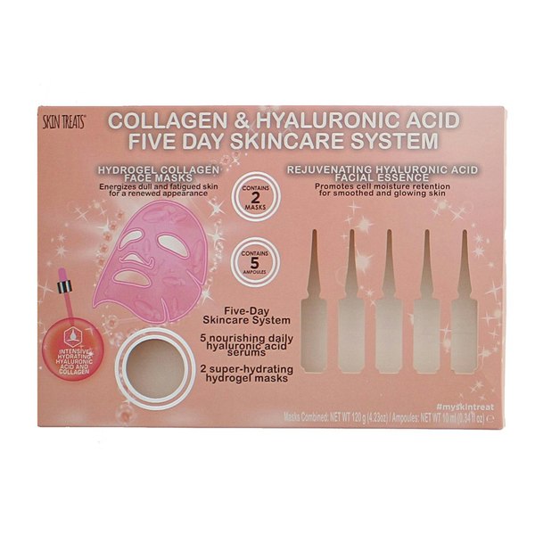 Skin Treats Collage Glitter & Hyaluronic Acid Ampoules 5 Day Skincare System 2 x 60g Masks 5 x 2ml Ampoules