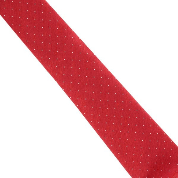 Dunhill woven twill tie in a pin dot pattern Woven raw silk with a natural slub to the fabric red white