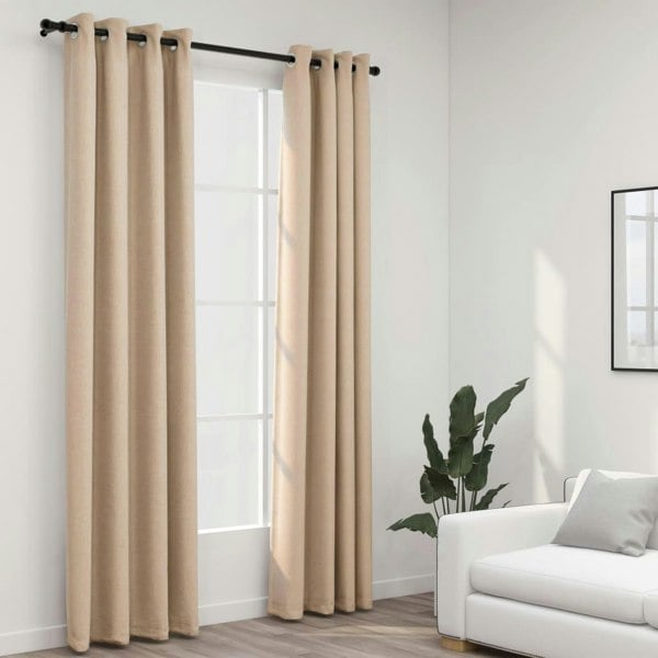 Berkfield Linen-Look Blackout Curtains with Grommets 2pcs Beige 140x225cm