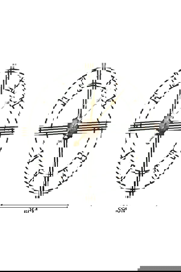 Living and Home 60cm Dia Round Skeleton Metal Wall Clock with Gold Needles
