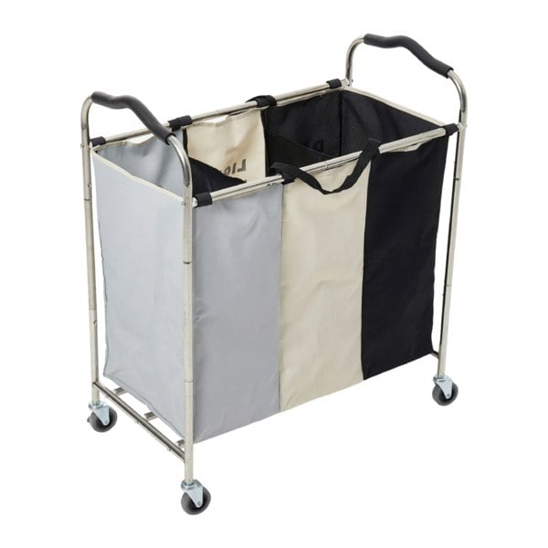 Living and Home 240L 3-Section Laundry Basket Detachable Metal Frames with Wheels