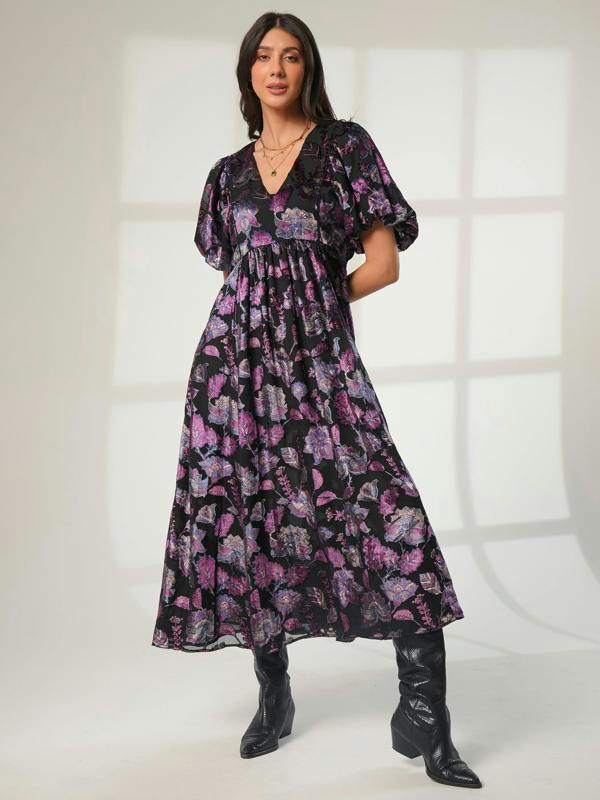 Rose & Nancy Margot Black Velvet Burnout Floral Dress