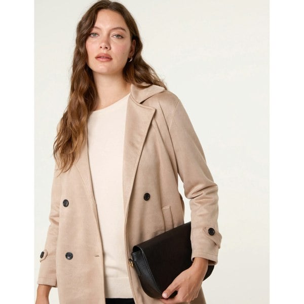 Blue Vanilla Suede Button Trench Coat