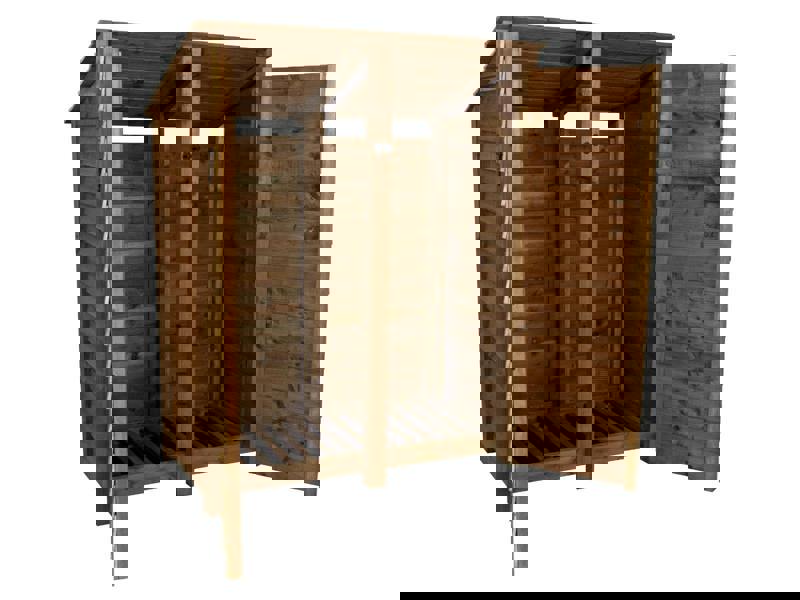 Arbor Garden Solutions Wooden Log Store (Roof Sloping Back) with Door W-146cm, H-126cm or 180cm, D-88cm - Brown Finish