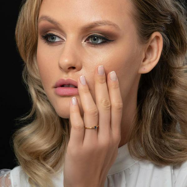Adjustable Gold Plated Ring for Women with a Blue Cubic Zirconia Stone - namana.london