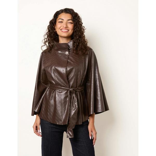 Blue Vanilla High Funnel Neck PU Leather Cape