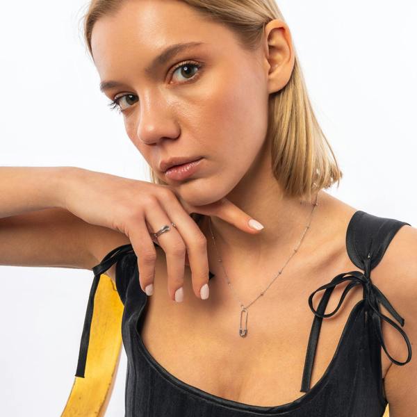 Spero London Sterling Silver Safety Pin Necklace & Earring Set