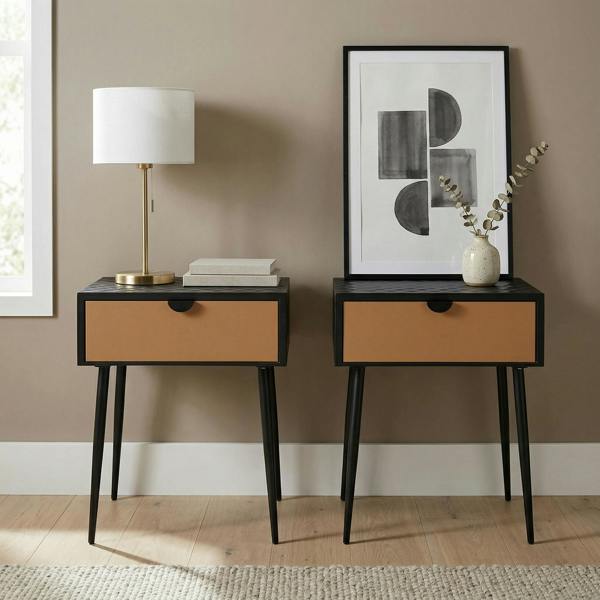 Core Products Set of 2 Jupiter Metal 1-Drawer Bedside Cabinets
