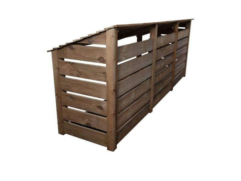 Arbor Garden Solutions Slatted Wooden Log Store with Shelf W-335cm, H-126cm or 180cm, D-88cm - Brown Finish