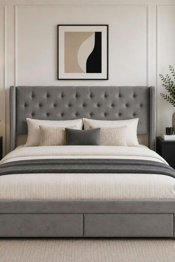 Groundlevel Westbury Velvet Upholstered Bed Frame With Storage Drawers