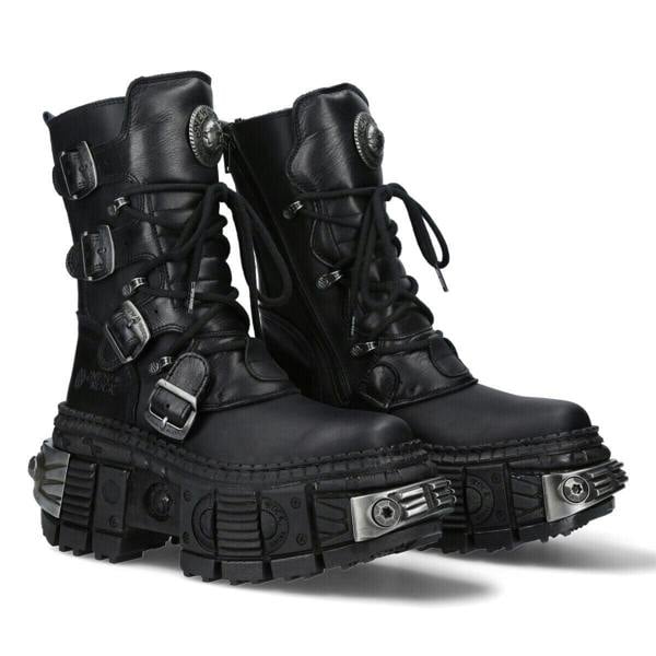 New Rock Mid-Calf Leather Platform Boots-WALL373-S3