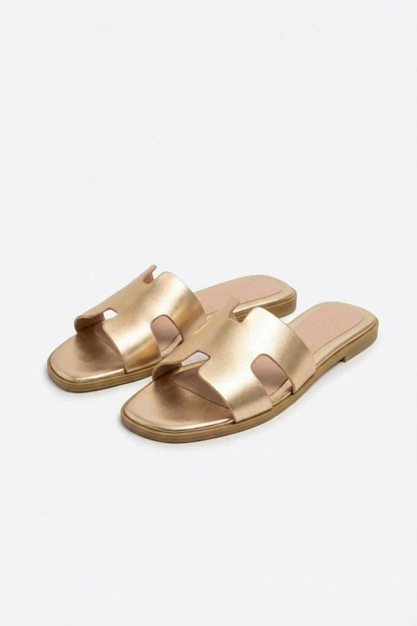 Aria Womens H-Strap Flat Slide Sandals - GOLD_wb