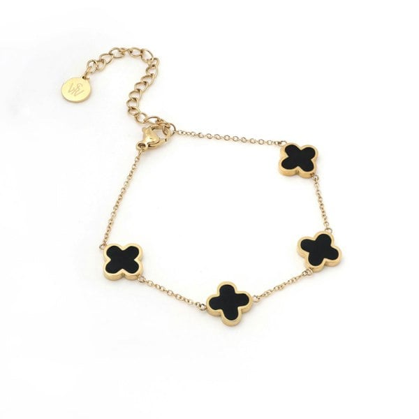 Say It With Graphite Crystal Clover Bracelet - Yellow Gold Plated