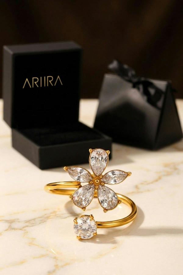 ARIIRA Finlay Gold Tone Crystal Flower Open