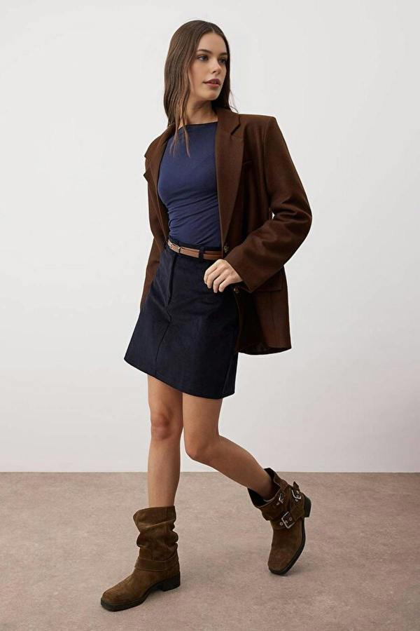 WOVCOR Belted A-Line Corduroy Mini Skirt