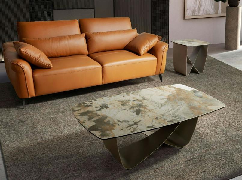 Angel Cerdá Square Corner Table in Porcelain Marble and Metallic Taupe Steel 2145