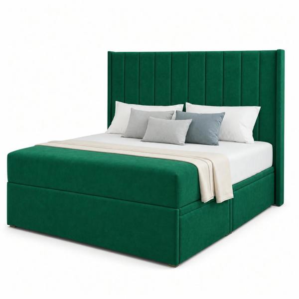 Great British Beds Sapphire Winged Divan Bed - Green Plush
