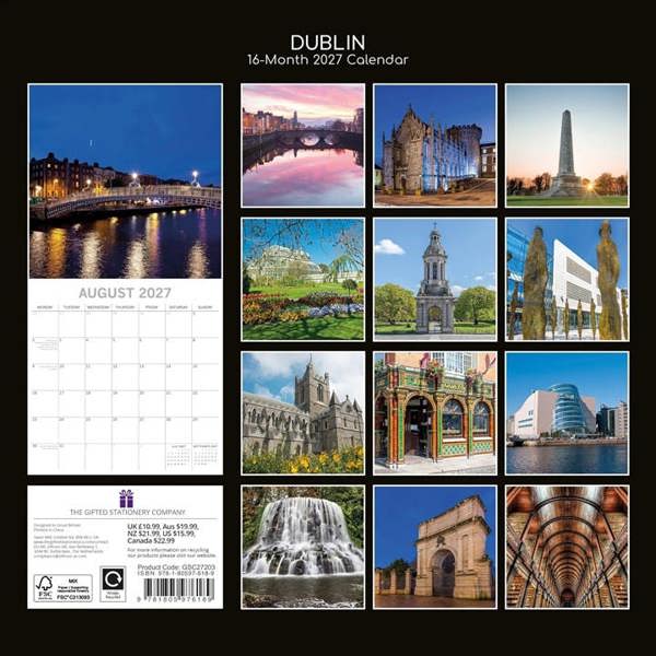 Dublin Calendar 2027, Wall Calendars, Month To View, Travel, Gift