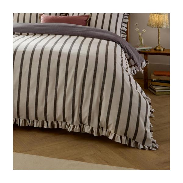 Wylder Connie Ruffles Striped Duvet Cover Set - Chocolate - 
