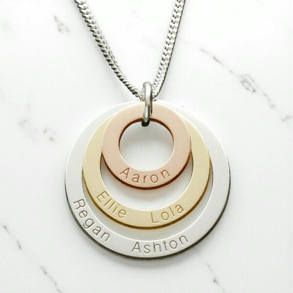 Christopher James of London Three Colour 9ct Gold Plated Triple Disc Personalised Family Necklace