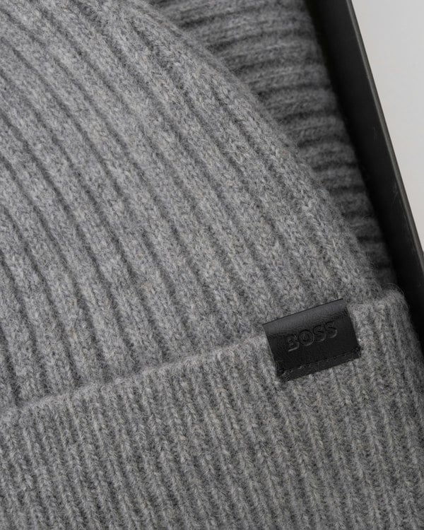 BOSS Orange Uboldi Scarf & Beanie Set - Silver 041 logo detail