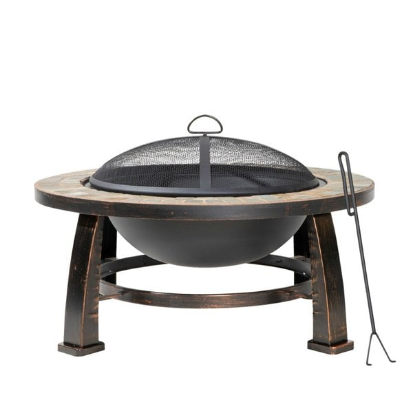 30 Inch Traditional Fire Pit Wood Burner - Outdoor Garden Heater - Mesh Screen - LoopsDirect