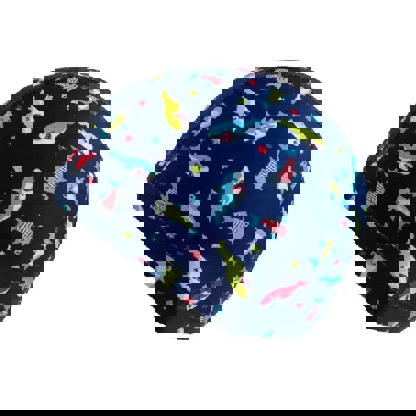 Navy blue shark fun patterns lycra swim cap with stripes