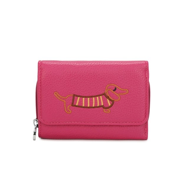 Kitise Dachshund Dog Embroidery Trifold Snap Coin Purse Wallet