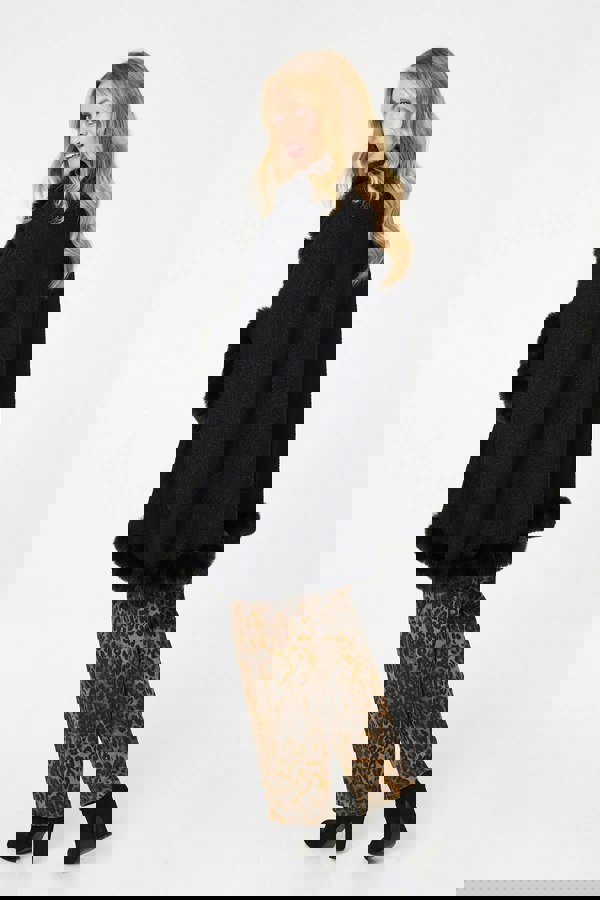 Black | Faux Fur Trim 3/4 Sleeve Poncho
