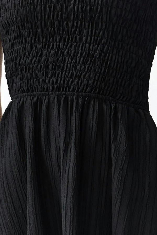 WOVCOR Waist-Leg Embellished One-Shoulder Midi Woven Dress