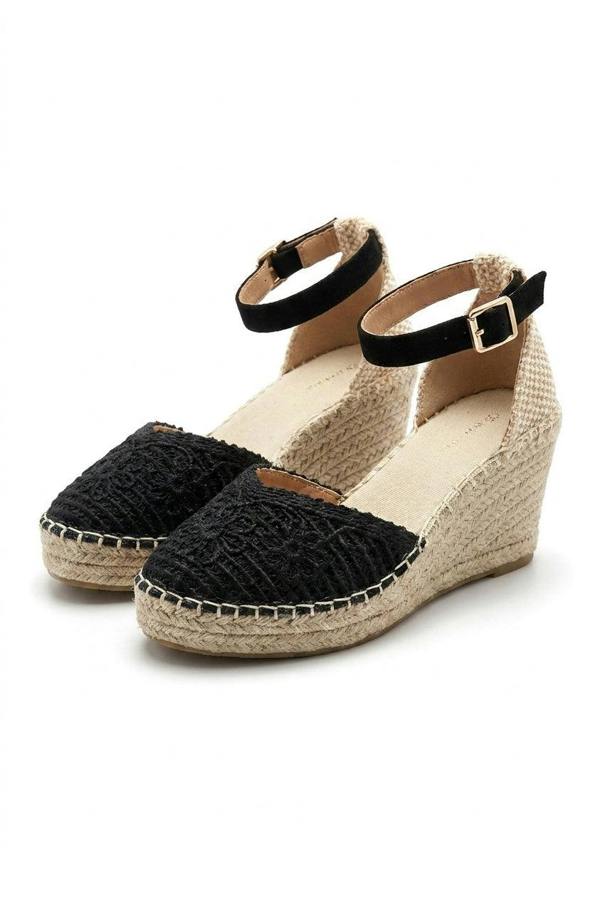 Giselle Two Tone Slingback Closed Toe Wedge Sandals - Black_wb