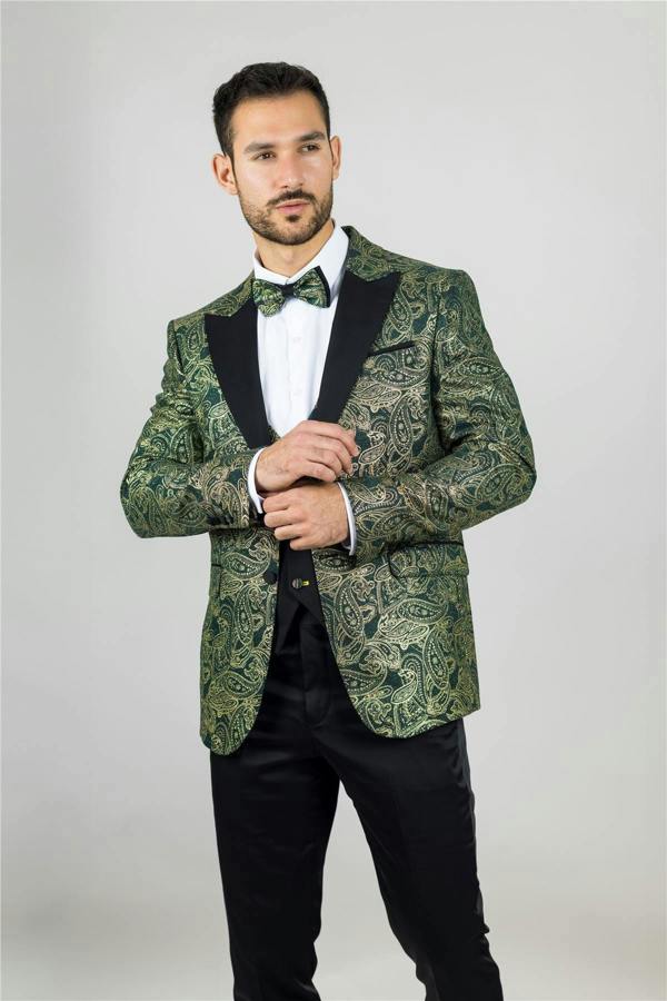 Infinity Leather Men's 4 Piece Green Paisley Wedding Suit Tailor Fit