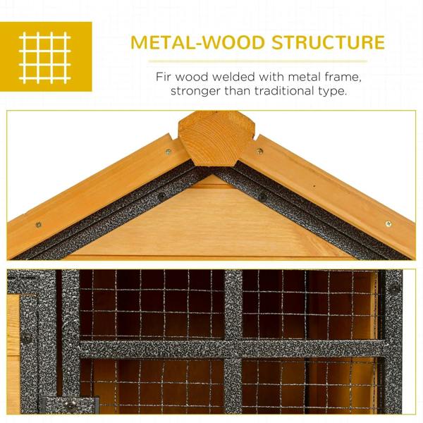 Guinea pig hutch metal-wood structure corner with roof beams and wire panels