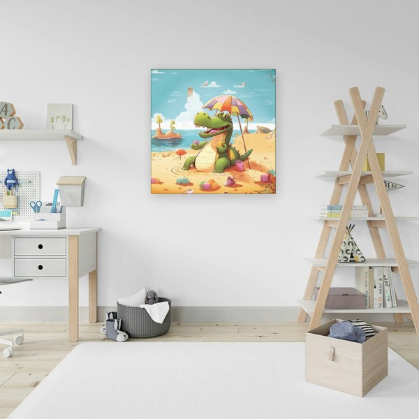 Warren Reed A Crocodile On A Beach Holiday Canvas