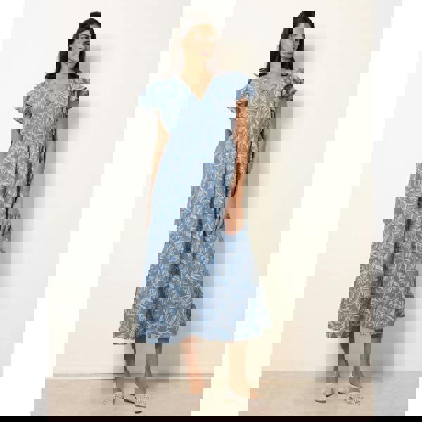 Blue Vanilla V Neck Flutter Midi Dress