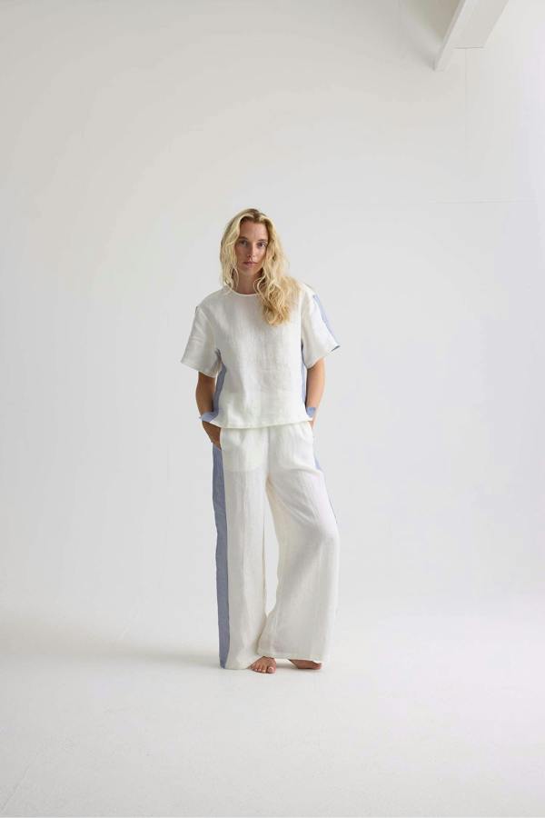 Pretty You London Relaxed Striped Linen Resort Set In Coconut Milk