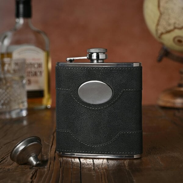 Harvey Makin Black PU Wrapped Stainless Steel Flask Set with Funnel