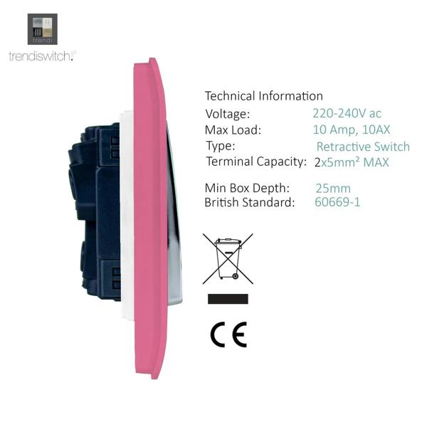 Trendi Switch 1 Gang Retractive Doorbell Switch in Candy Pink