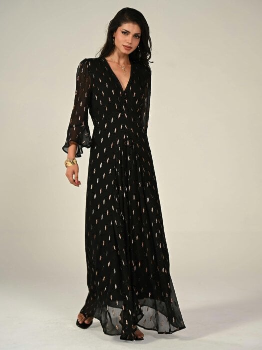 Rose & Nancy Tory Black Sparkle Maxi Dress