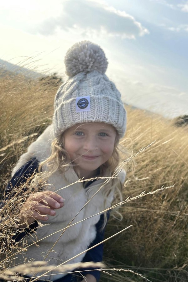 SuperBobble Kids Cable Knit Beanie Bobble Hat - Oatmeal