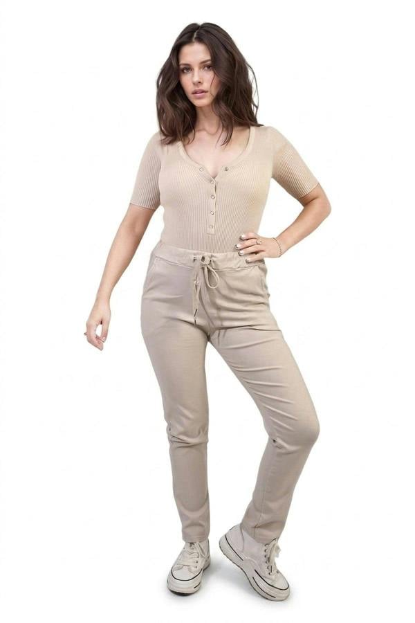Delilah Casual Drawstring Trousers - Beige_wb