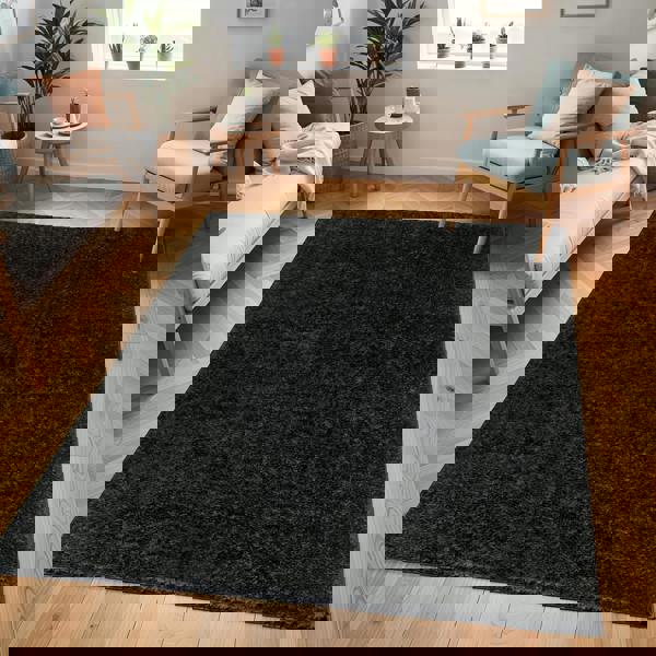 Livabliss Cloudy Shag-Solid Color Black Plush Soft Pile Rug